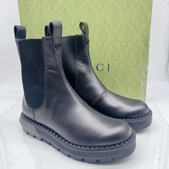 Gucci Chelsea Leather Interlocking GG Ankle Boots Black Men’s UK 7.5 US 8 - Picture 3 of 14